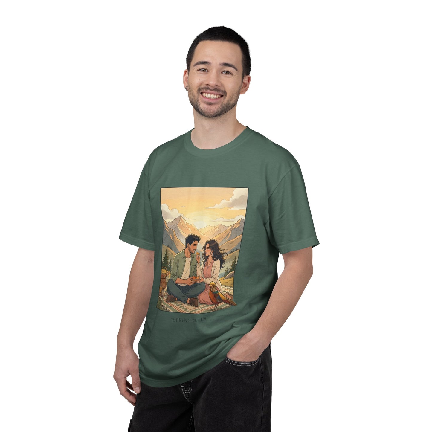 Couples Mountain Picnic T-Shirt — 'Opening Up' Scenic Graphic Tee