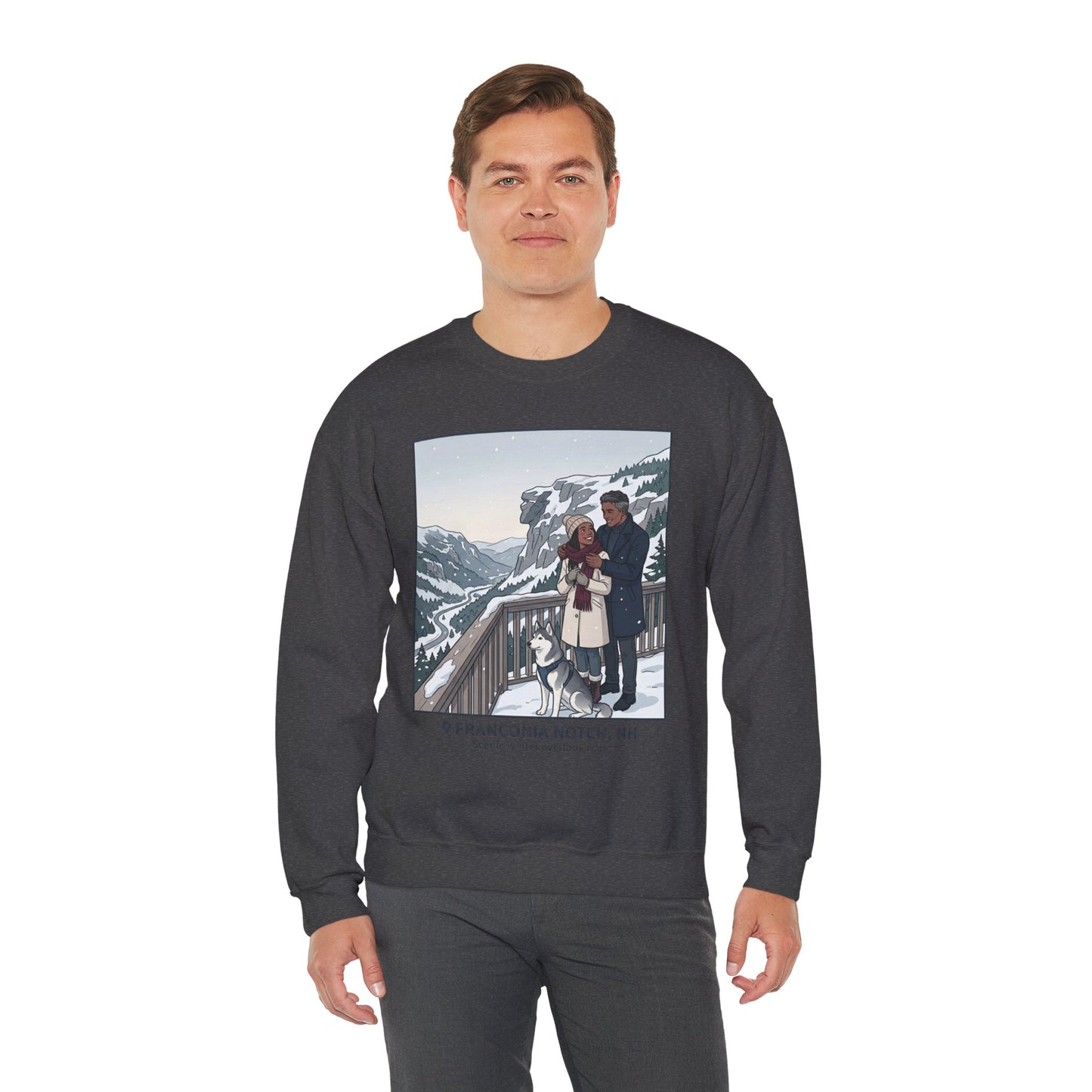 Crewneck Sweatshirt — Franconia Notch Winter Couple Scenic Graphic