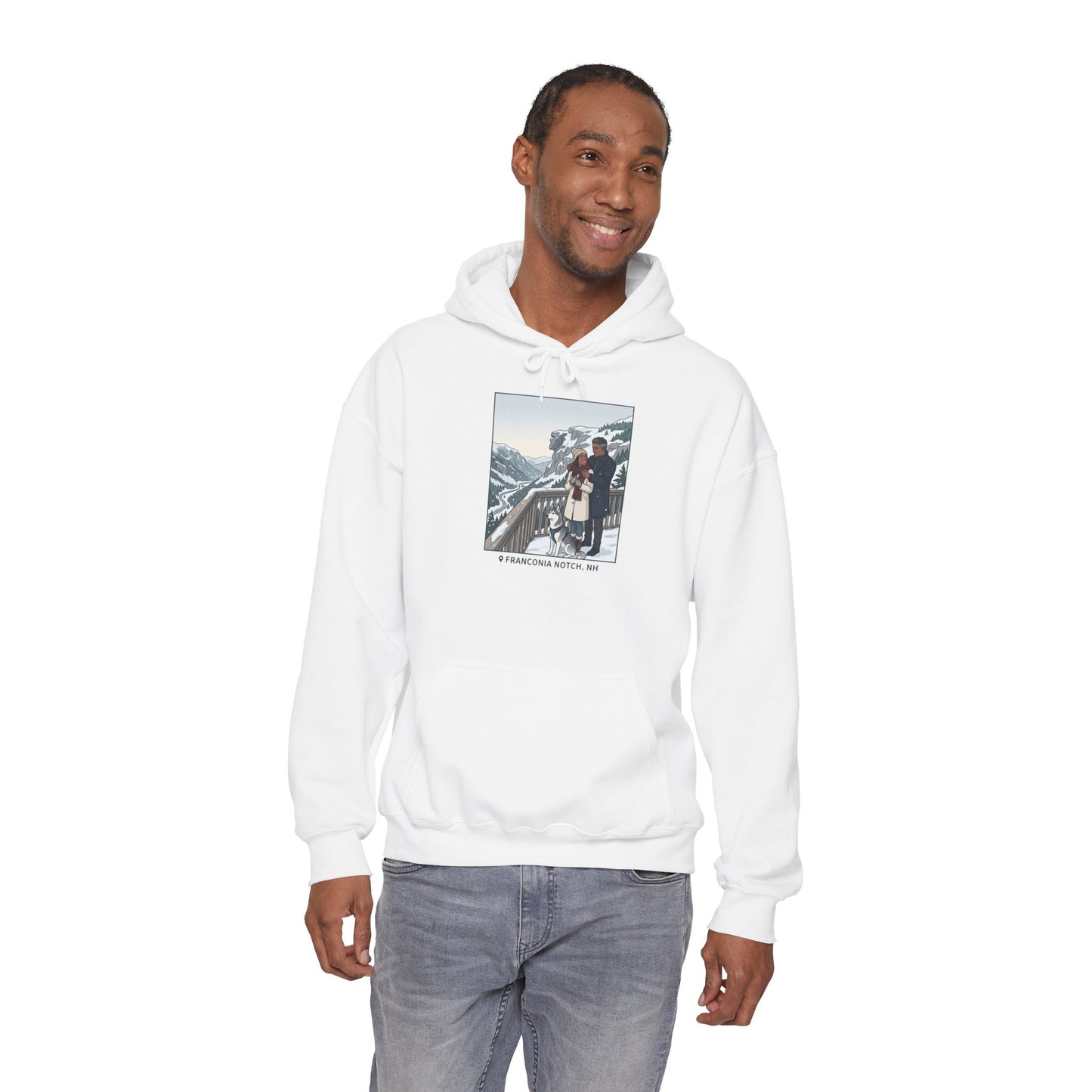 Winter Couple Photo Hoodie — Vintage Alps Travel Graphic Sweatshirt