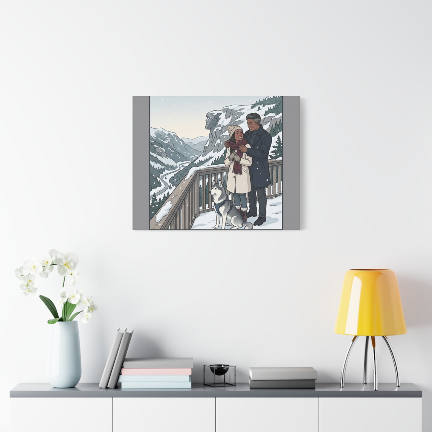 Franconia Notch Winter Couple Canvas Wall Art — Scenic New Hampshire Snowy Overlook Print