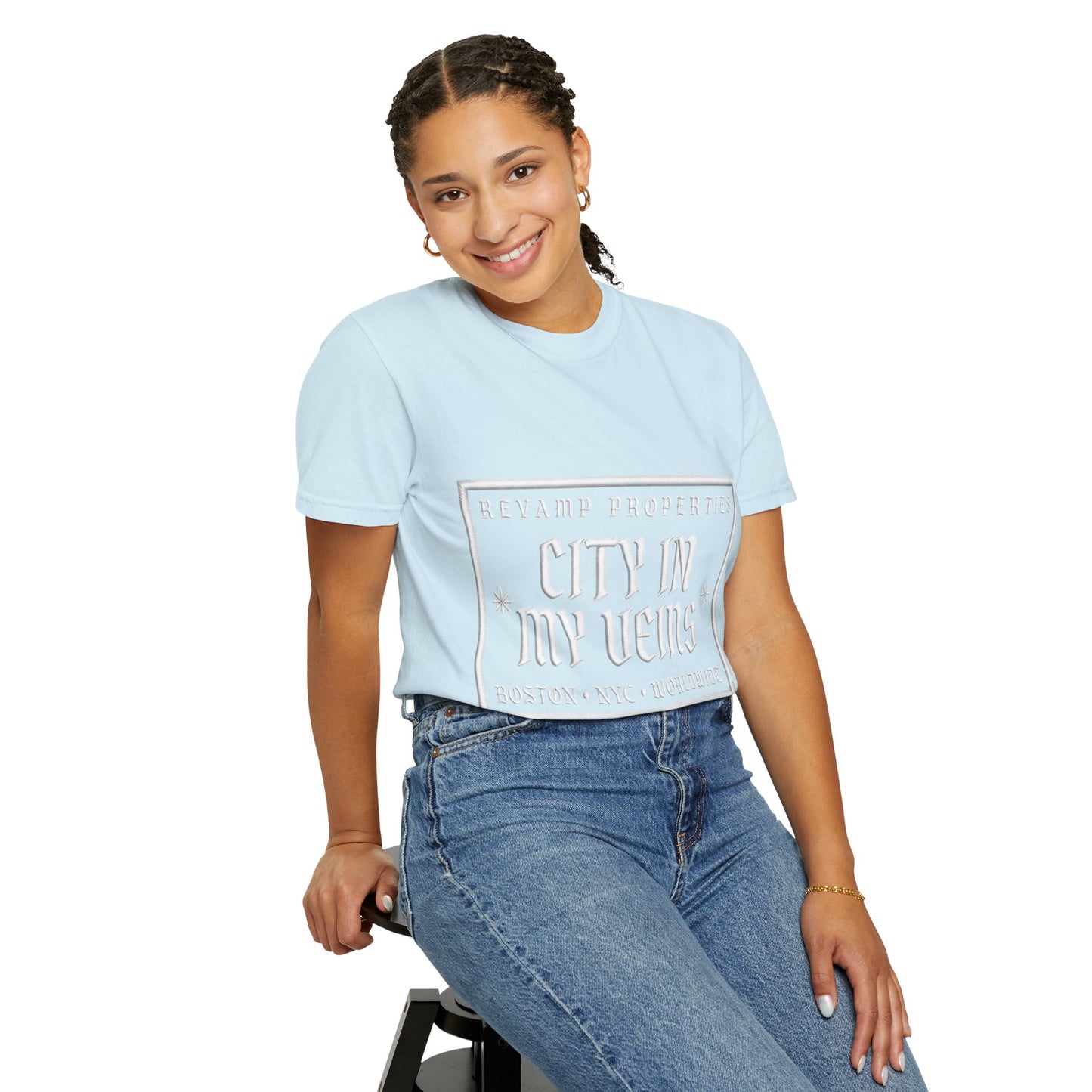 City In My Veins T‑Shirt — Vintage Cityscape Tee (Boston • NYC • Manchester)
