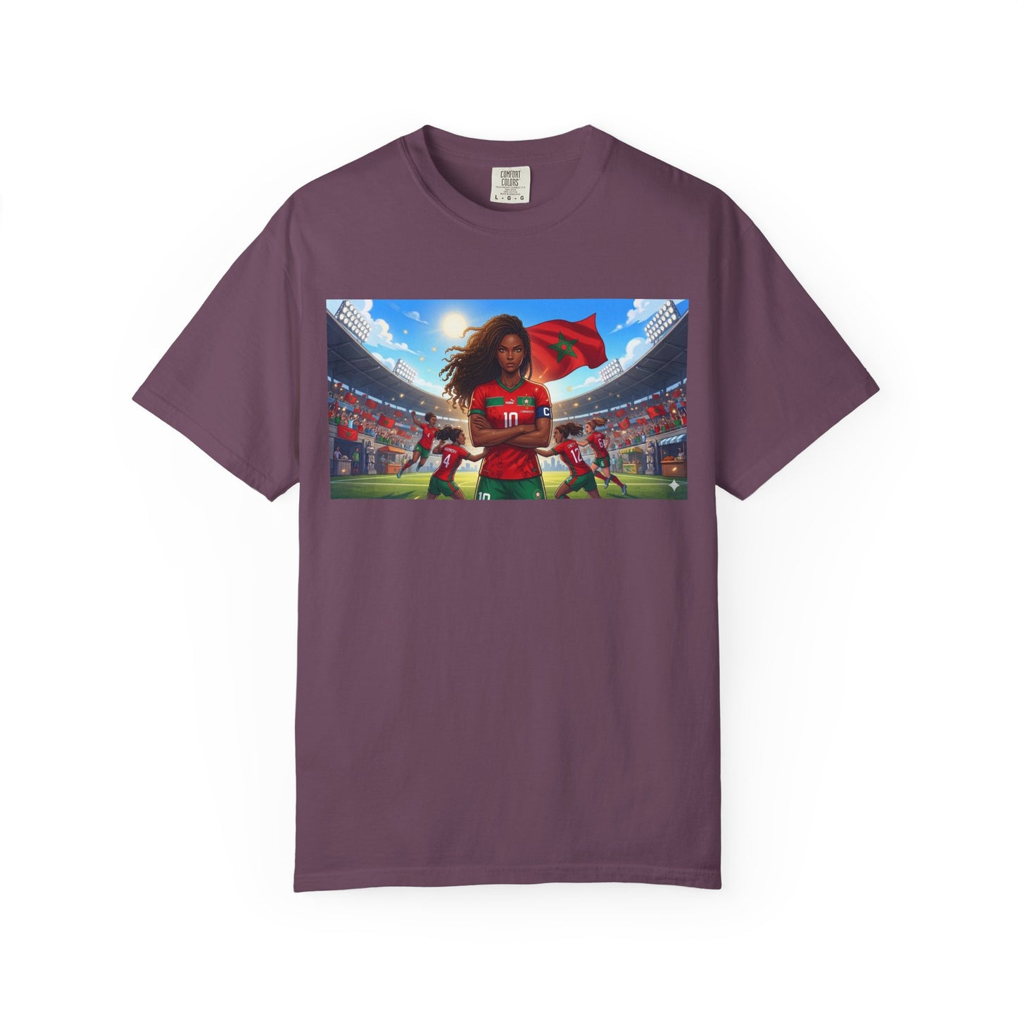 Morocco Soccer Champion Graphic T-Shirt — Inspiring Women’s Football Stadium Design