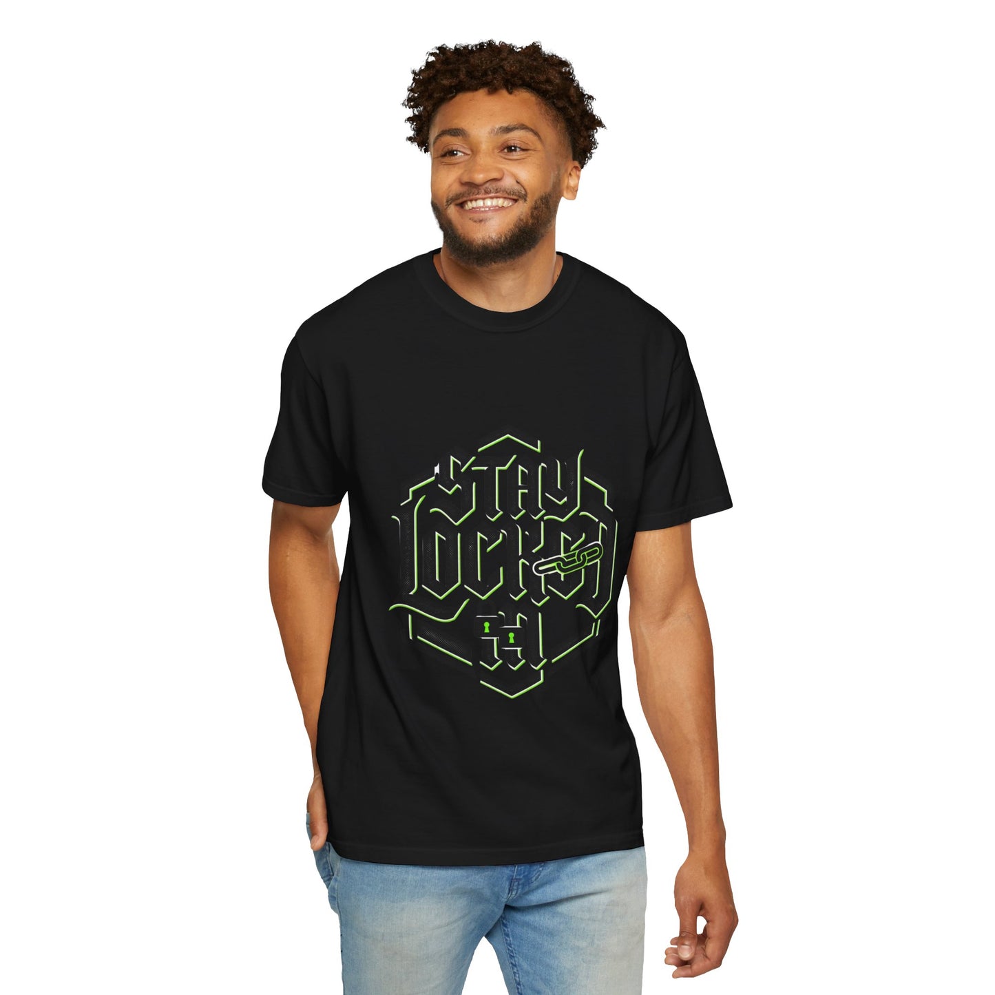 Stay Locked In T-Shirt — Bold Gothic Logo Tee