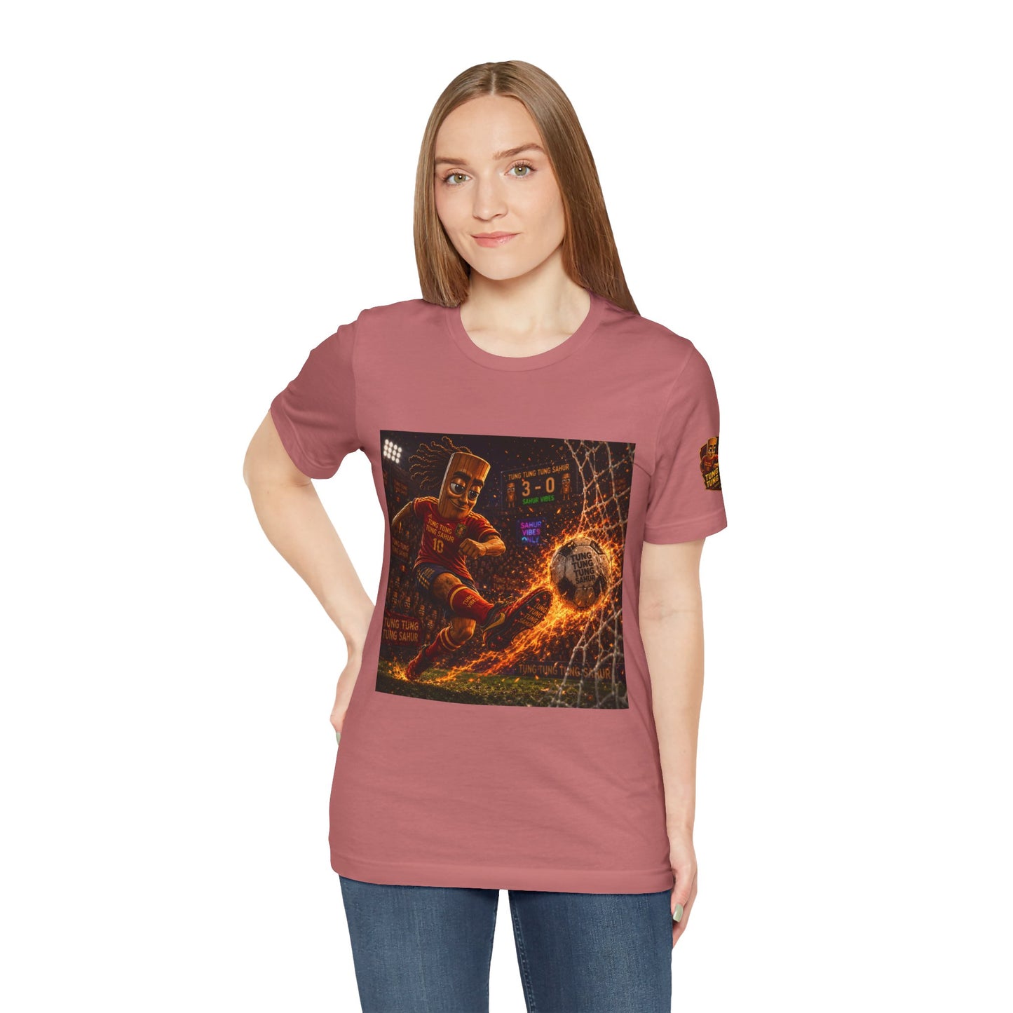 Tung Tung Tung Sahur Soccer Kick Firestorm Graphic Tee — ‘Goal’ Animated Kick Design