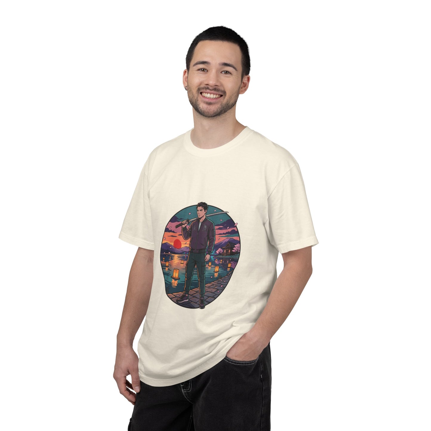 Vintage Night Harbor T-Shirt — Retro Sunset Fisherman Graphic Tee