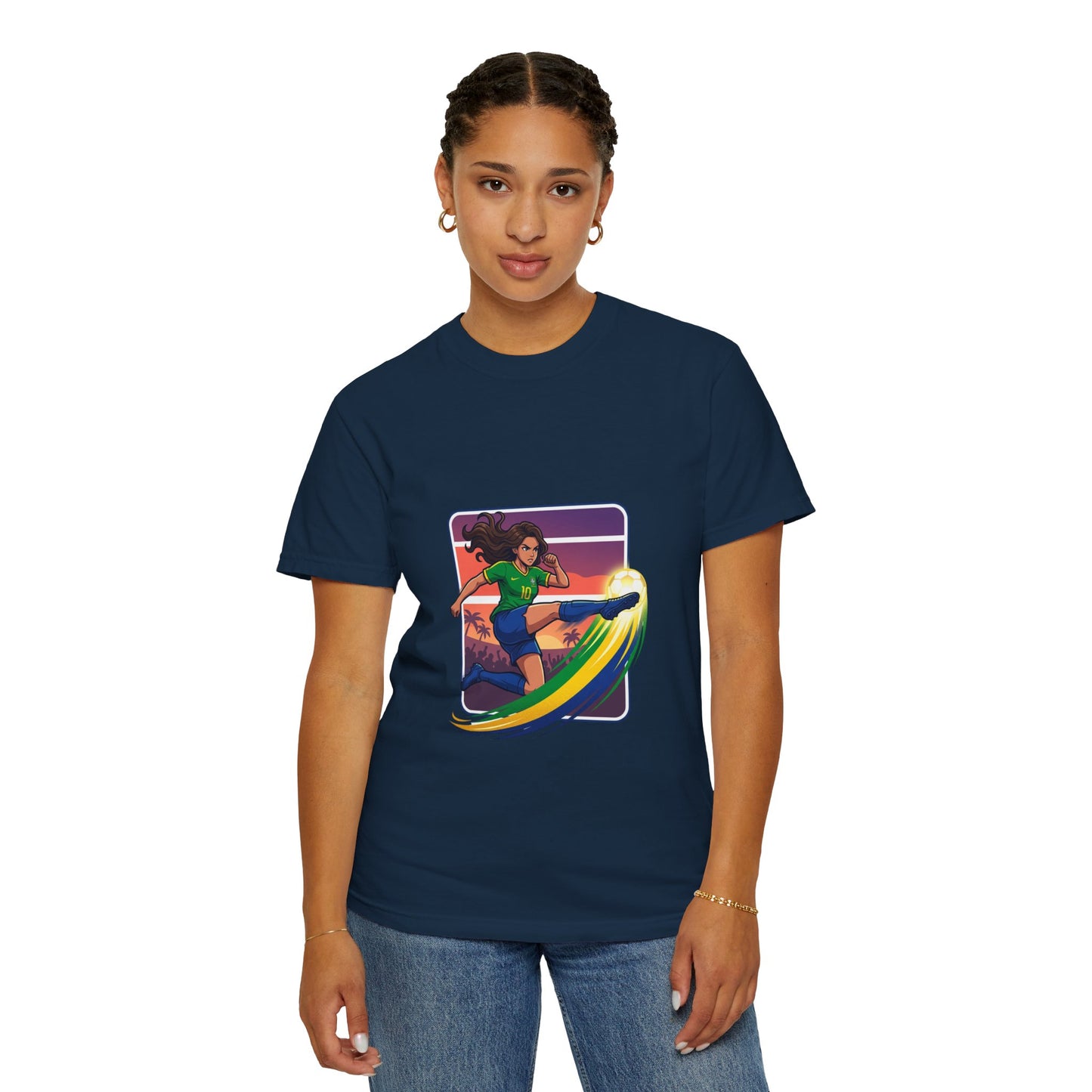 Surfing Sunset T-Shirt — Girl Surfer Rainbow Wave Graphic Tee