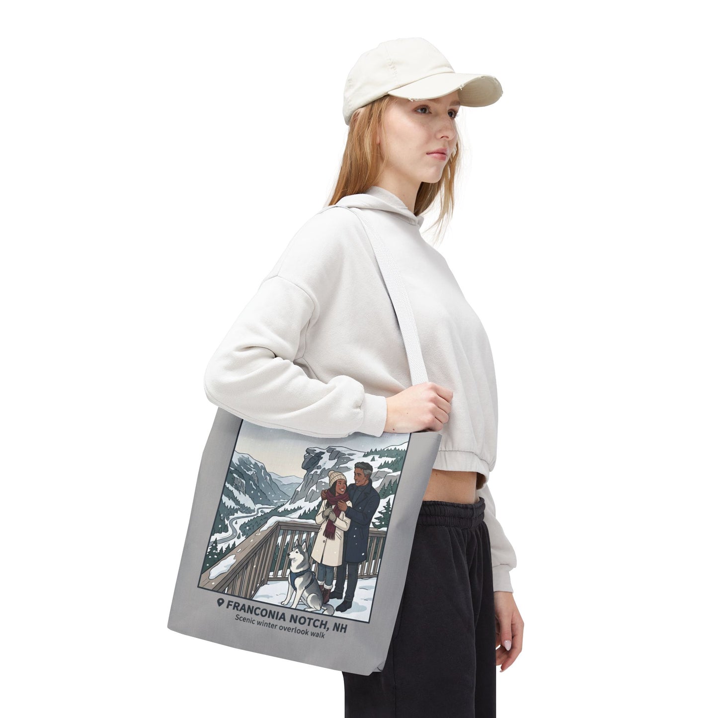 Franconia Notch Winter Couple Tote Bag — Scenic New Hampshire Snowy Overlook Tote