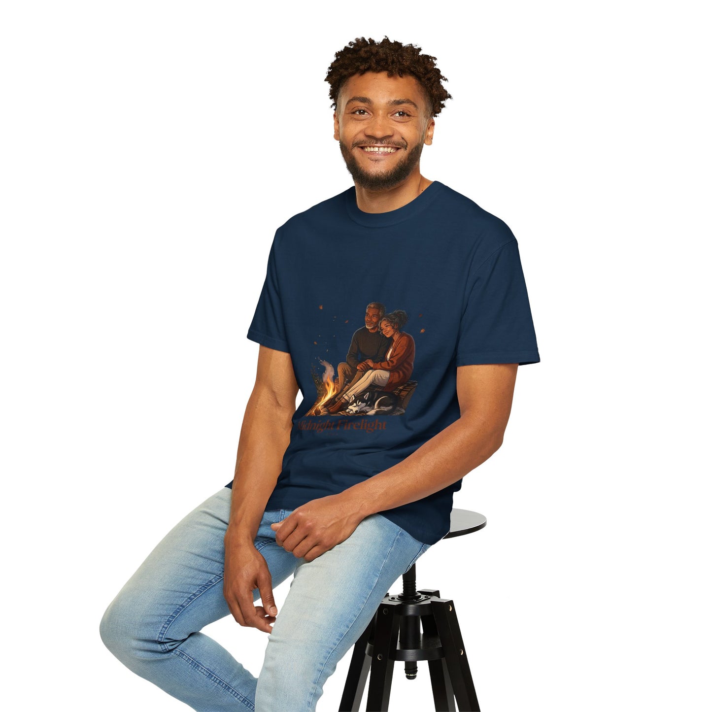 Midnight Firelight T-Shirt — Cozy Couple Campfire Graphic Tee