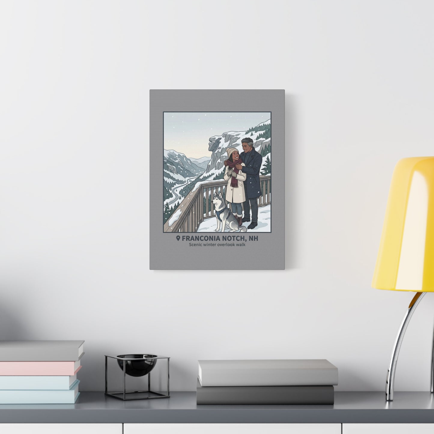 Franconia Notch Winter Couple Canvas Wall Art — Scenic New Hampshire Snowy Overlook Print