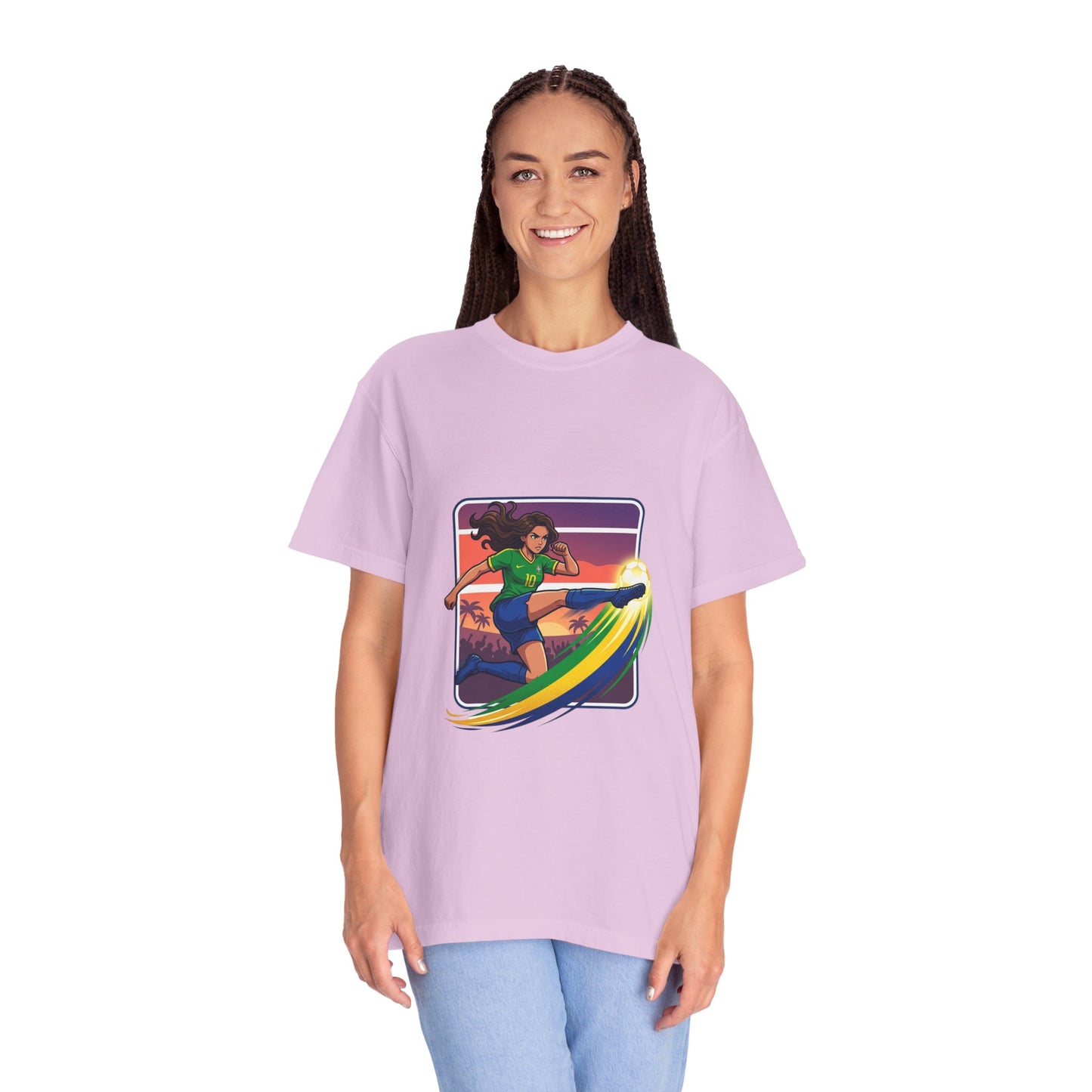 Surfing Sunset T-Shirt — Girl Surfer Rainbow Wave Graphic Tee