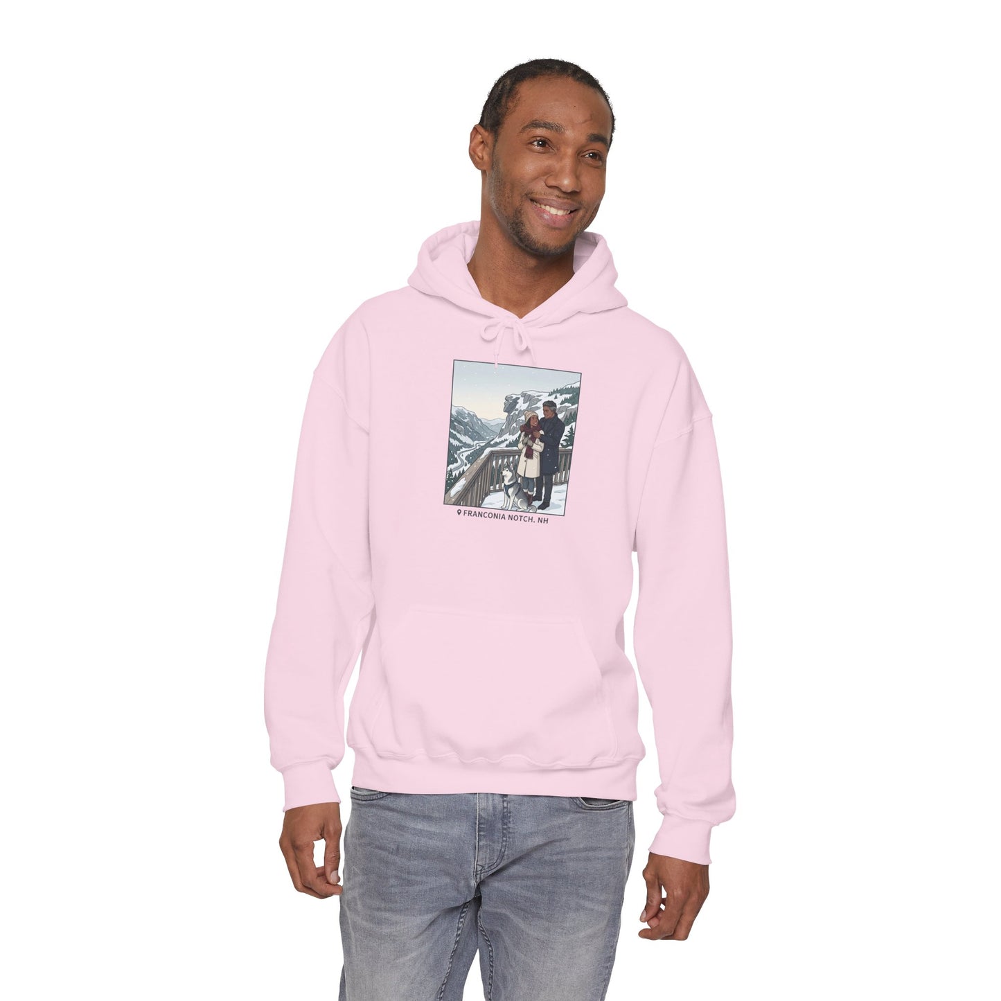 Winter Couple Photo Hoodie — Vintage Alps Travel Graphic Sweatshirt
