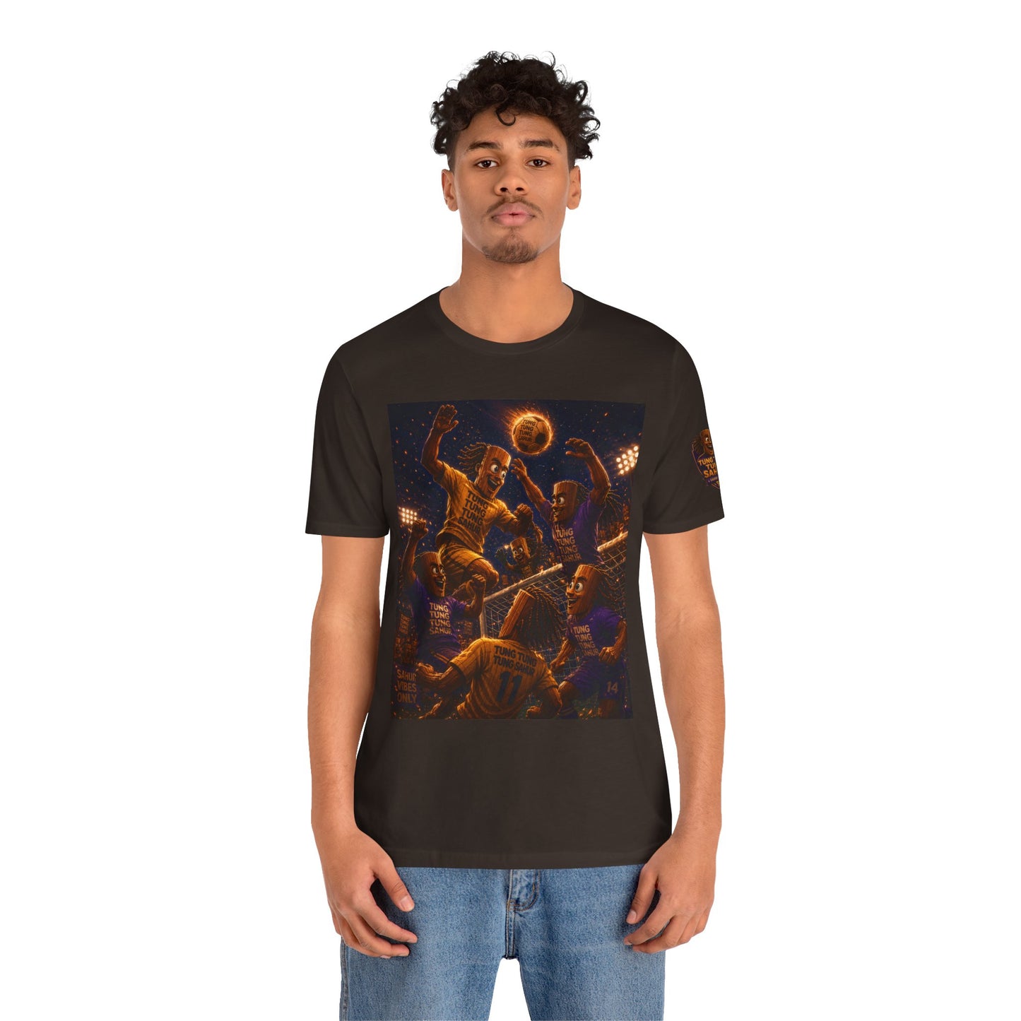 Tung Tung Tung Sahur Header Goal Soccer Action Graphic Tee — Team Court Night Design