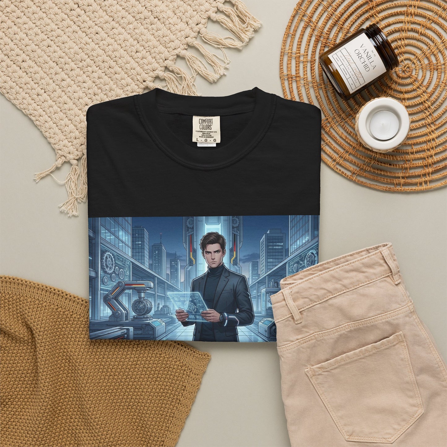 Cyberpunk Detective T-Shirt — Futuristic Noir Cityscape Graphic Tee