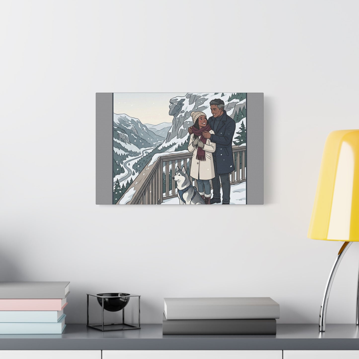 Franconia Notch Winter Couple Canvas Wall Art — Scenic New Hampshire Snowy Overlook Print