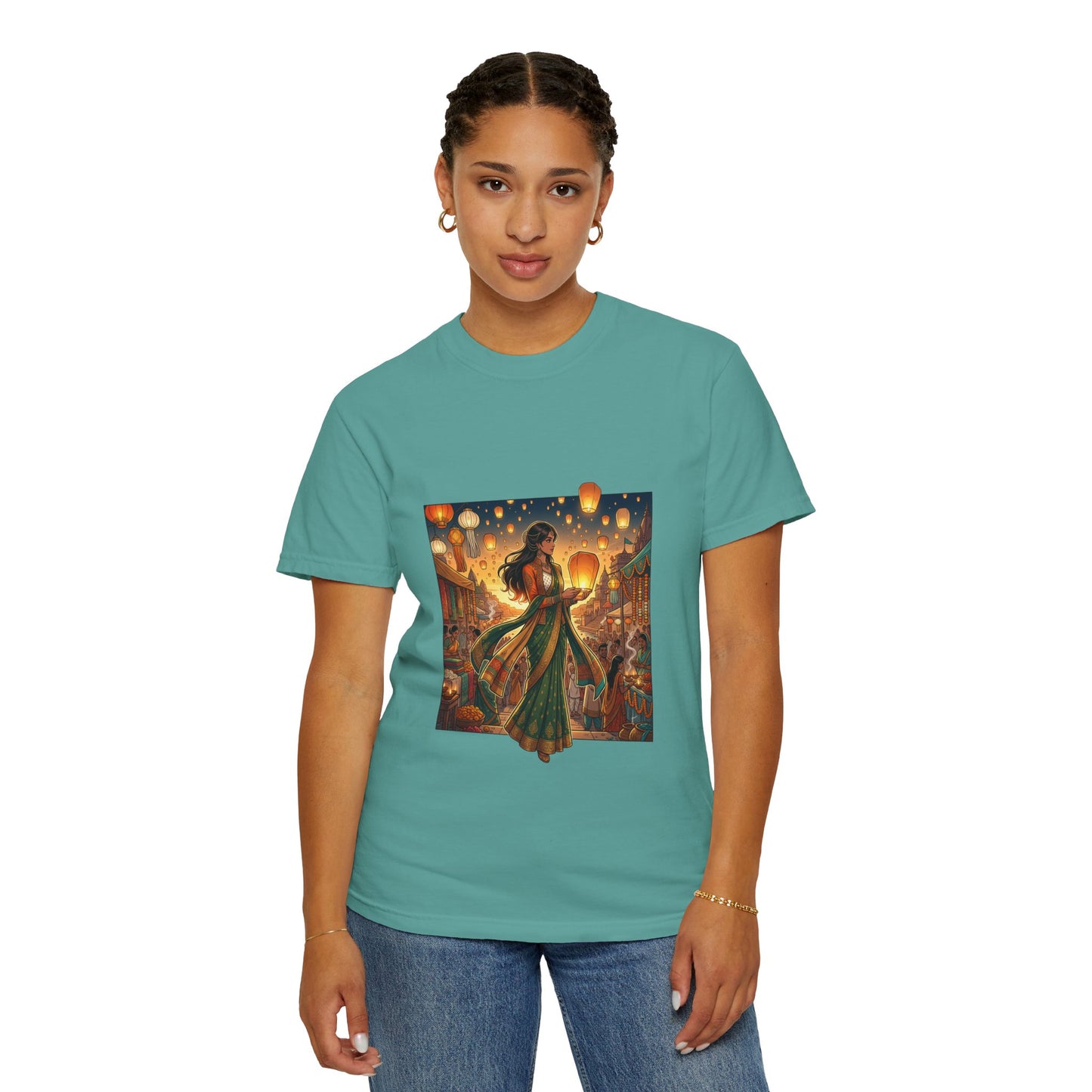 Diwali Lantern Festival T-Shirt — Indian Dancer with Floating Sky Lanterns