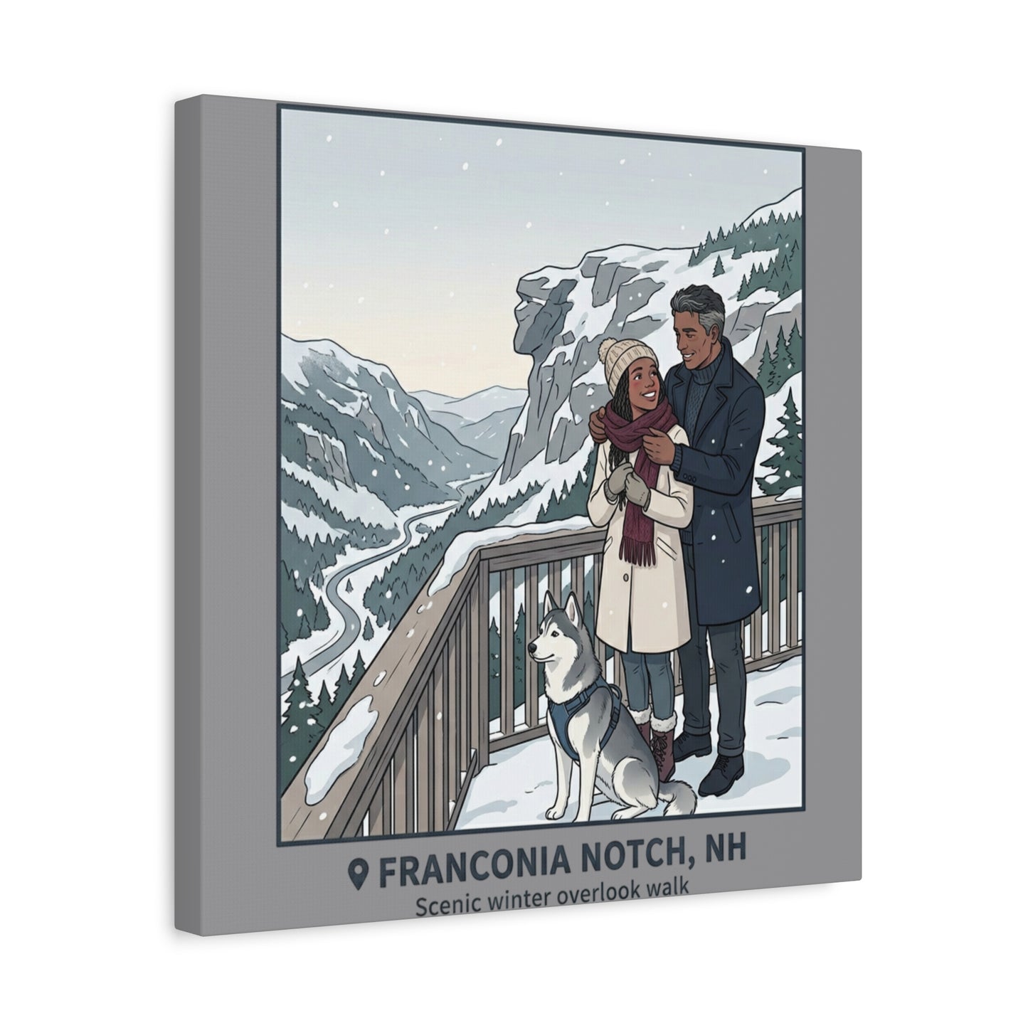Franconia Notch Winter Couple Canvas Wall Art — Scenic New Hampshire Snowy Overlook Print