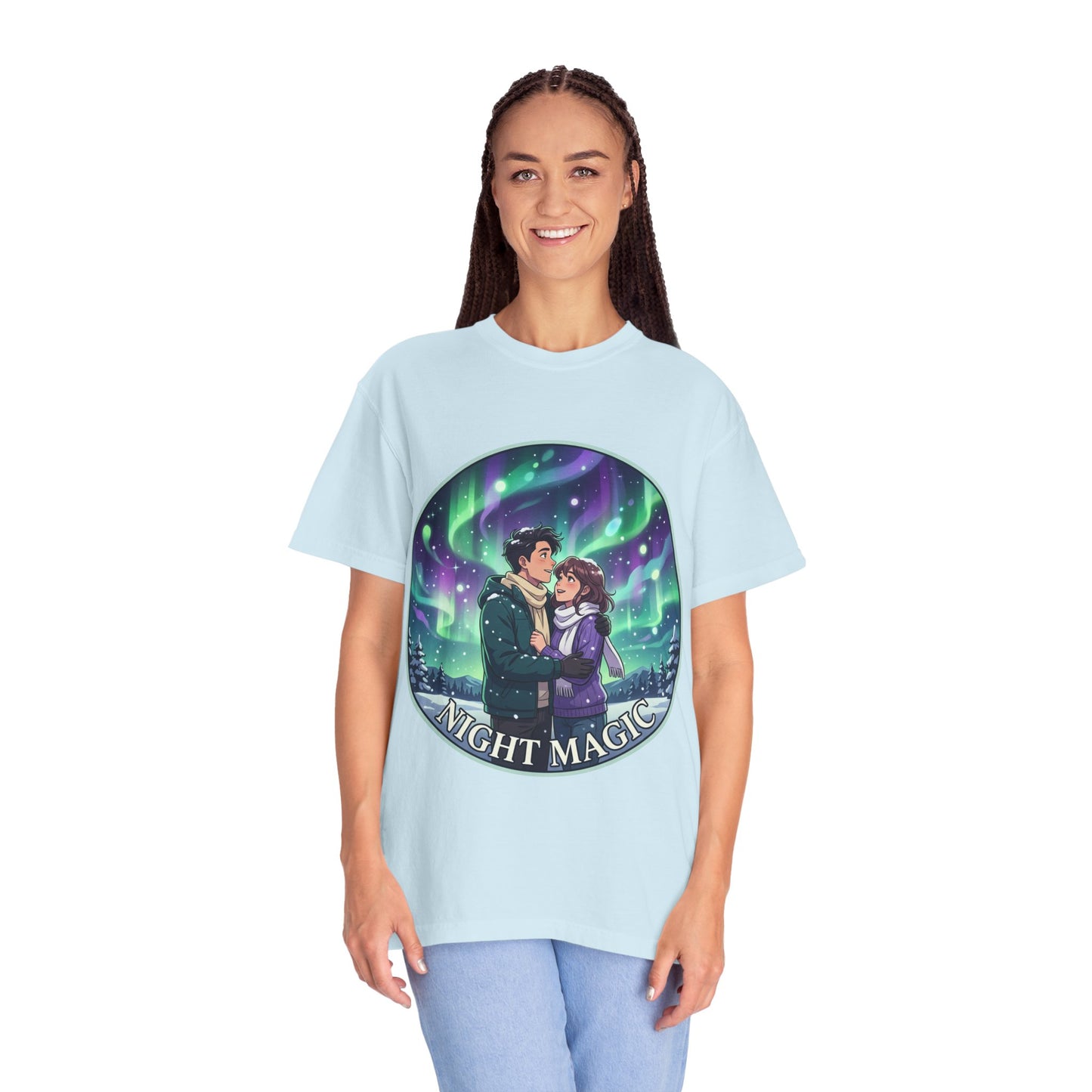 Night Magic T-Shirt — Northern Lights Couple Illustration