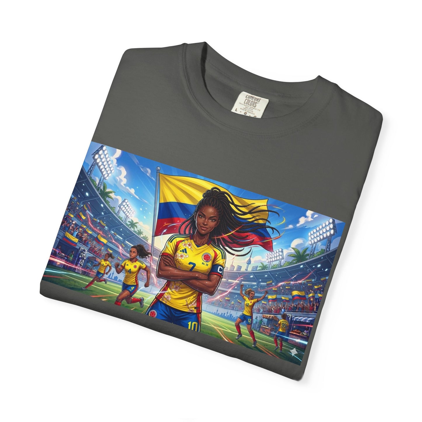 Soccer Champion Graphic T-Shirt — Woman Goalkeeper Stadium Art
