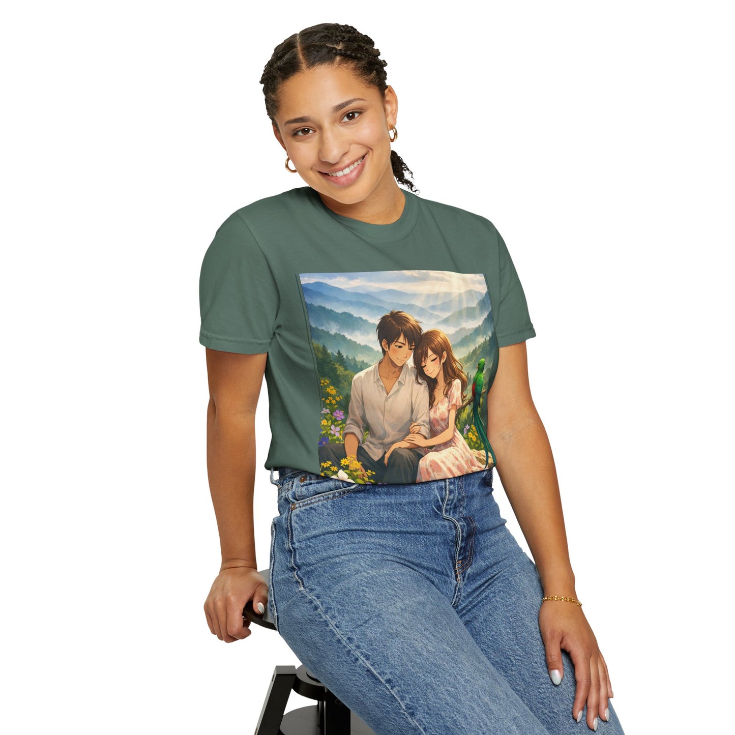 Romantic Anime Couple T-Shirt — Sunset Meadow Illustration