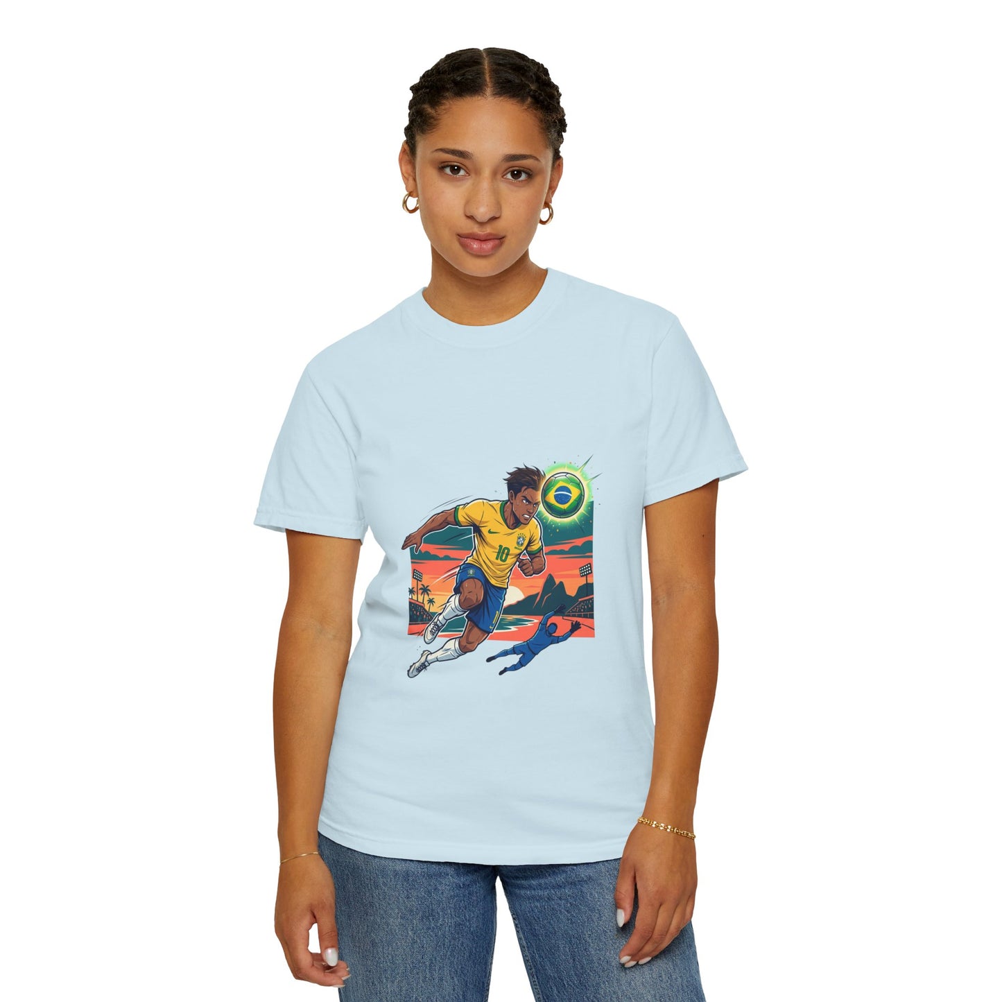 Brazil Soccer Player Graphic T-Shirt — Retro Sunset Football Tee