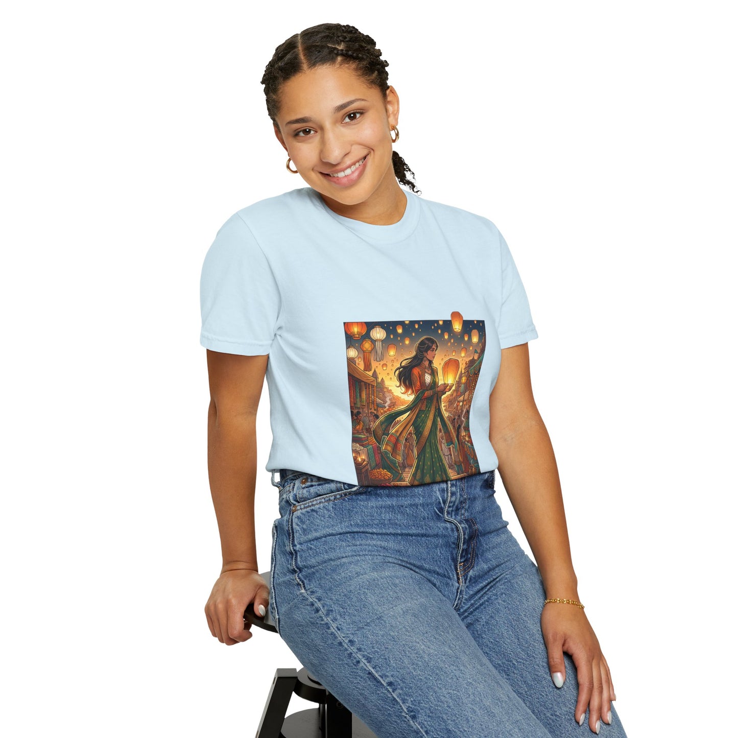 Diwali Lantern Festival T-Shirt — Indian Dancer with Floating Sky Lanterns