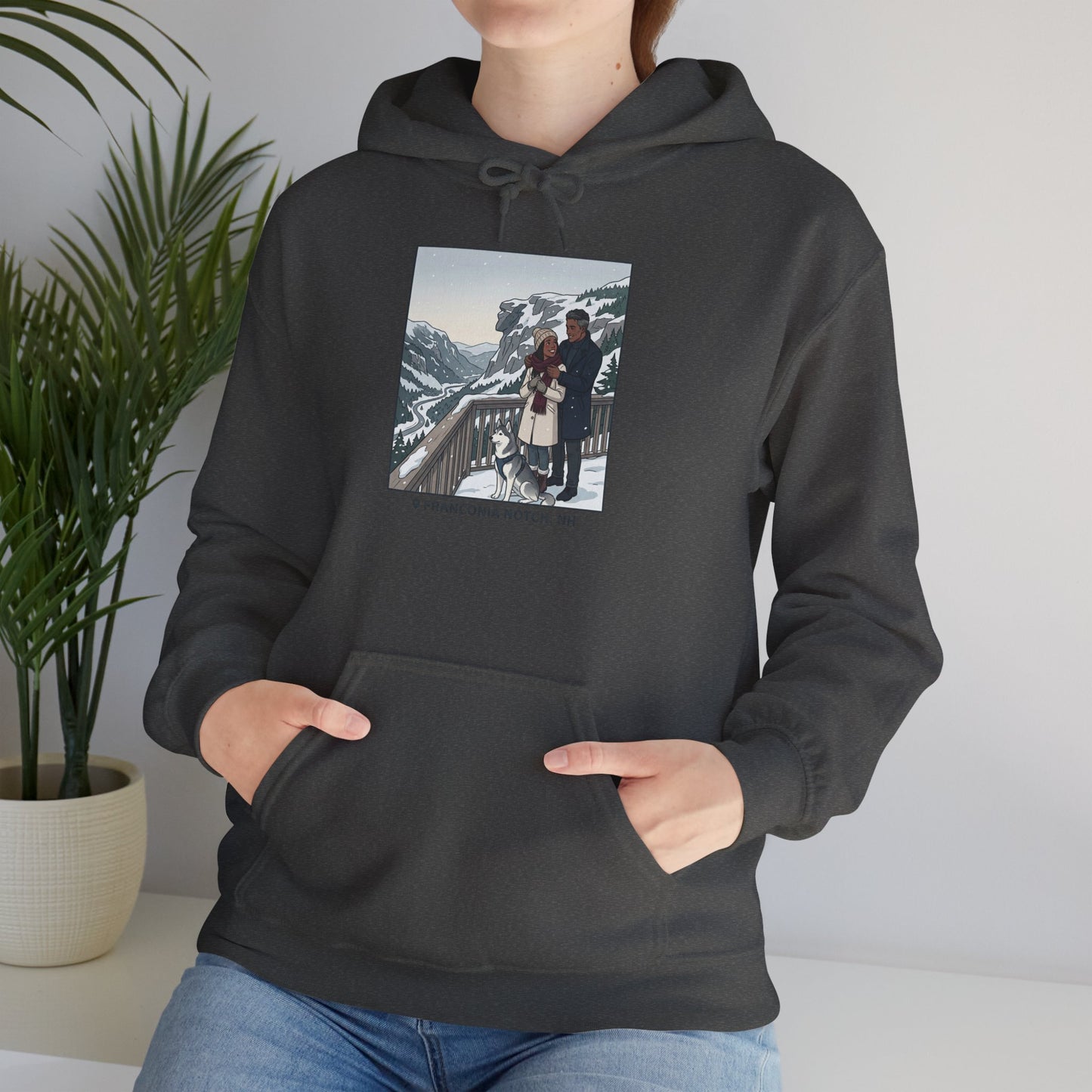 Winter Couple Photo Hoodie — Vintage Alps Travel Graphic Sweatshirt