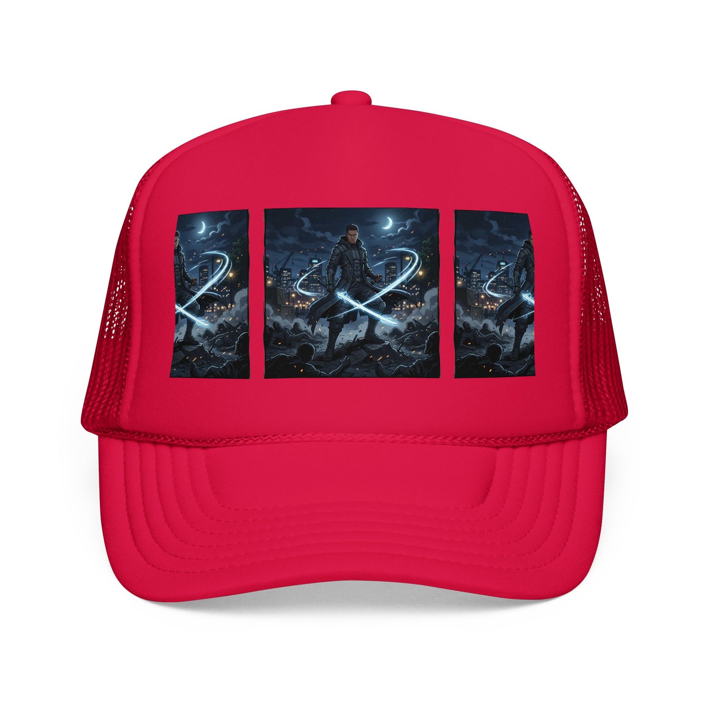 Trucker Hat — Neon Samurai Triptych Foam Trucker Cap