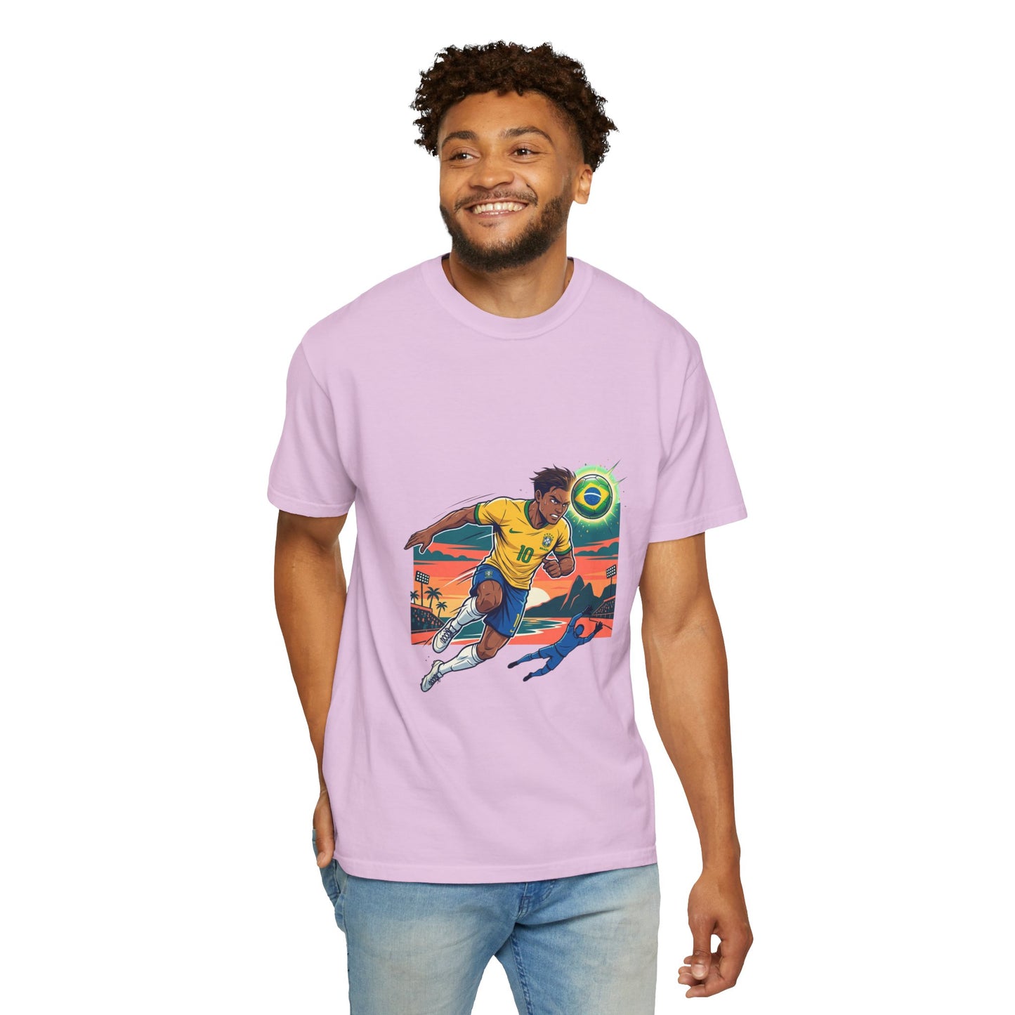 Brazil Soccer Player Graphic T-Shirt — Retro Sunset Football Tee