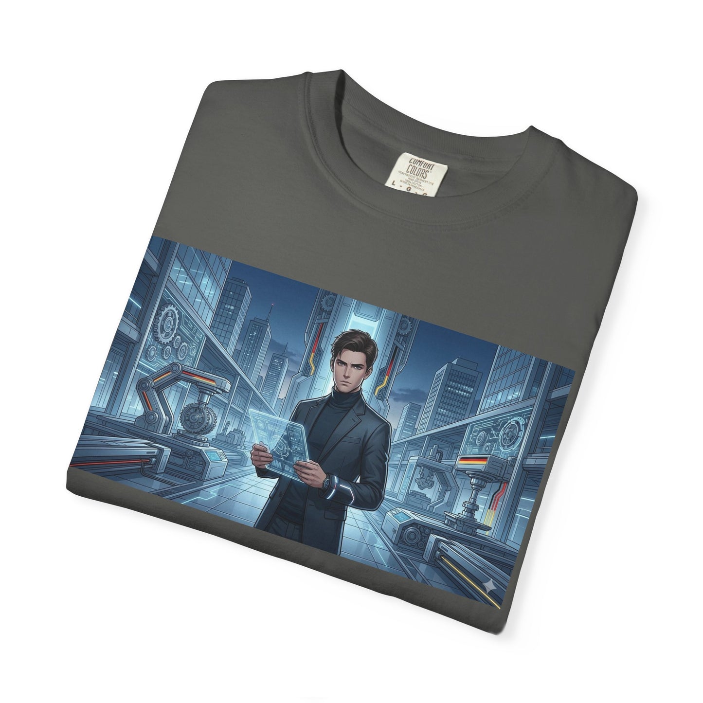 Cyberpunk Detective T-Shirt — Futuristic Noir Cityscape Graphic Tee
