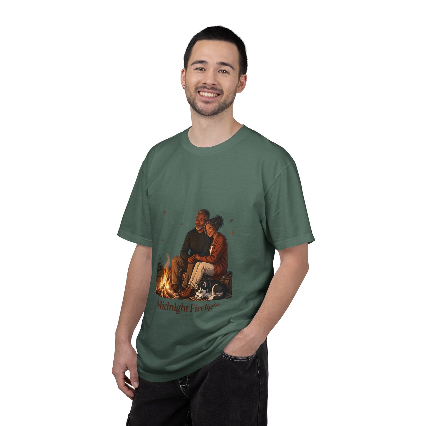 Midnight Firelight T-Shirt — Cozy Couple Campfire Graphic Tee