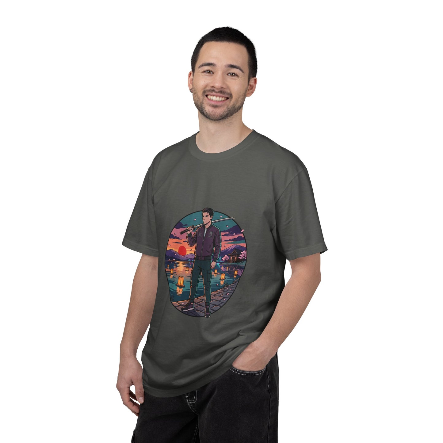 Vintage Night Harbor T-Shirt — Retro Sunset Fisherman Graphic Tee