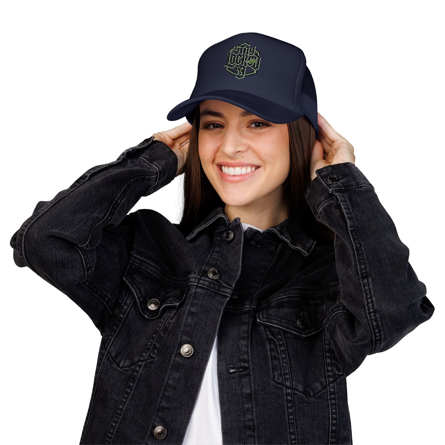 Trucker Hat – Neon 'Stay Lucked In' Embroidered Mesh Cap