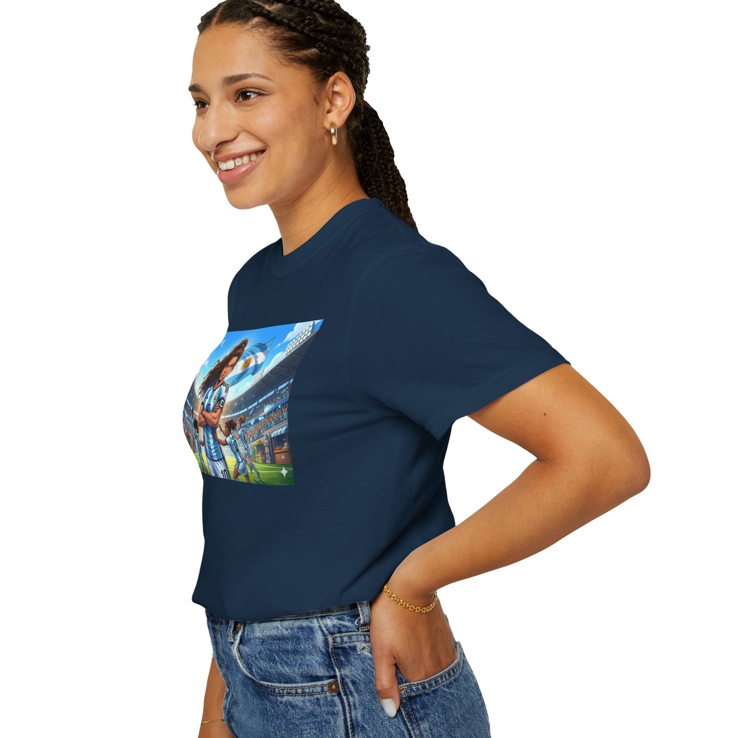 Argentina Soccer Heroine Stadium T-Shirt – Female Soccer Player Graphic Tee