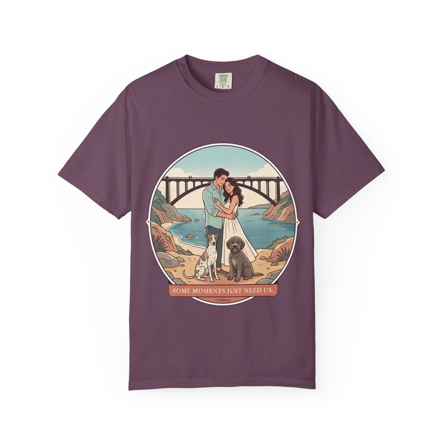 T-Shirt — Romantic Coastal Couples Tee “Some Moments Are Forever” with Dogs