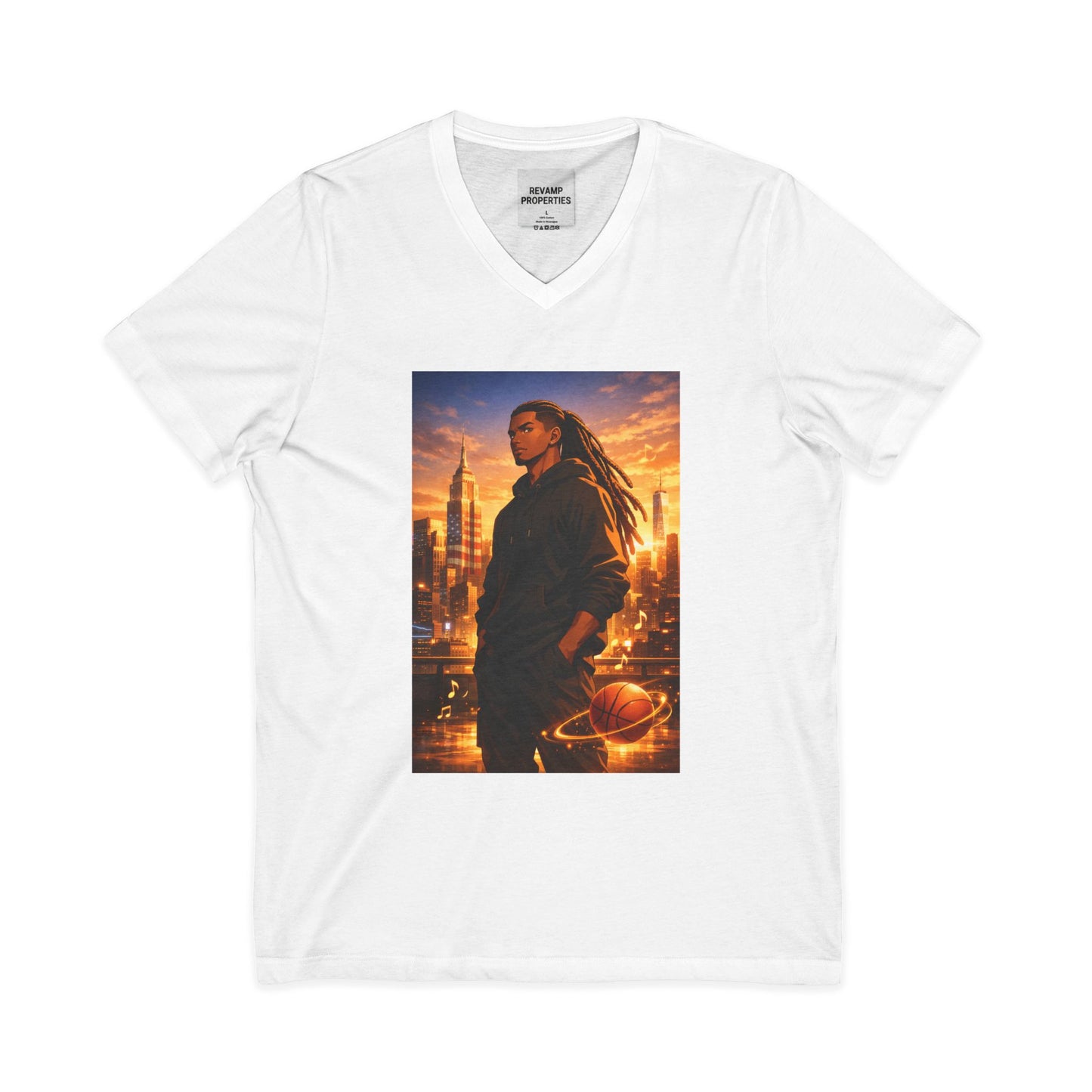 Dreadlocks Sunset Cityscape V-Neck Tee
