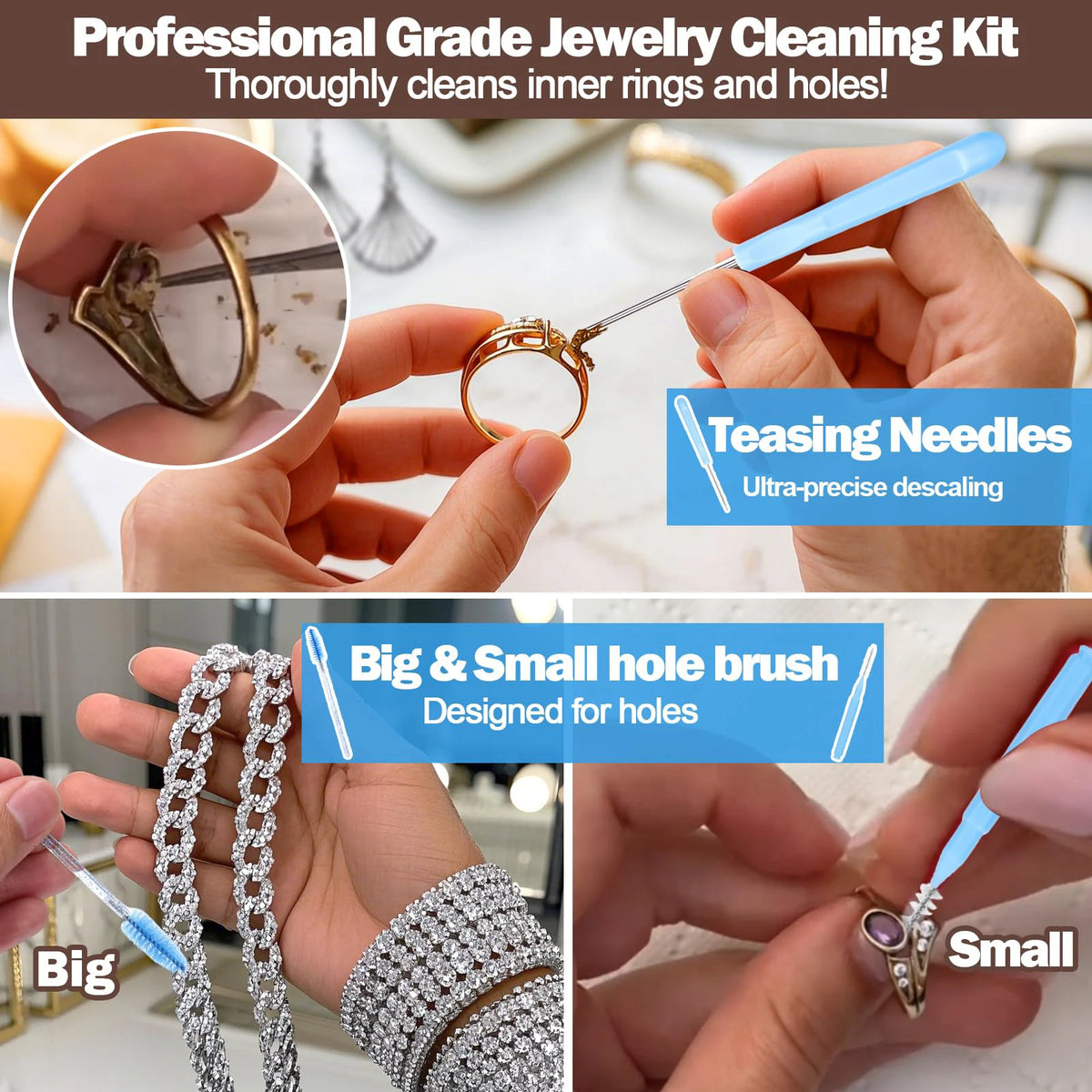 18-Piece Jewelry Cleaning Kit | Professional Brush Set & Polishing Cloths for Gold, Silver, Diamond & More