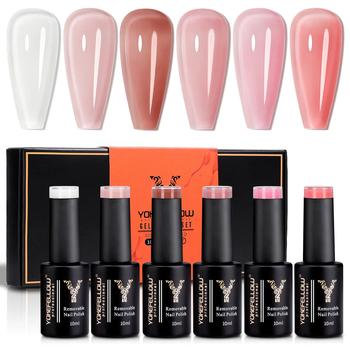 YOKEFELLOW 6-Piece Gel Nail Polish Set | Fall & Winter Seasonal Colors | UV/LED Semi-Permanent Gel Varnish