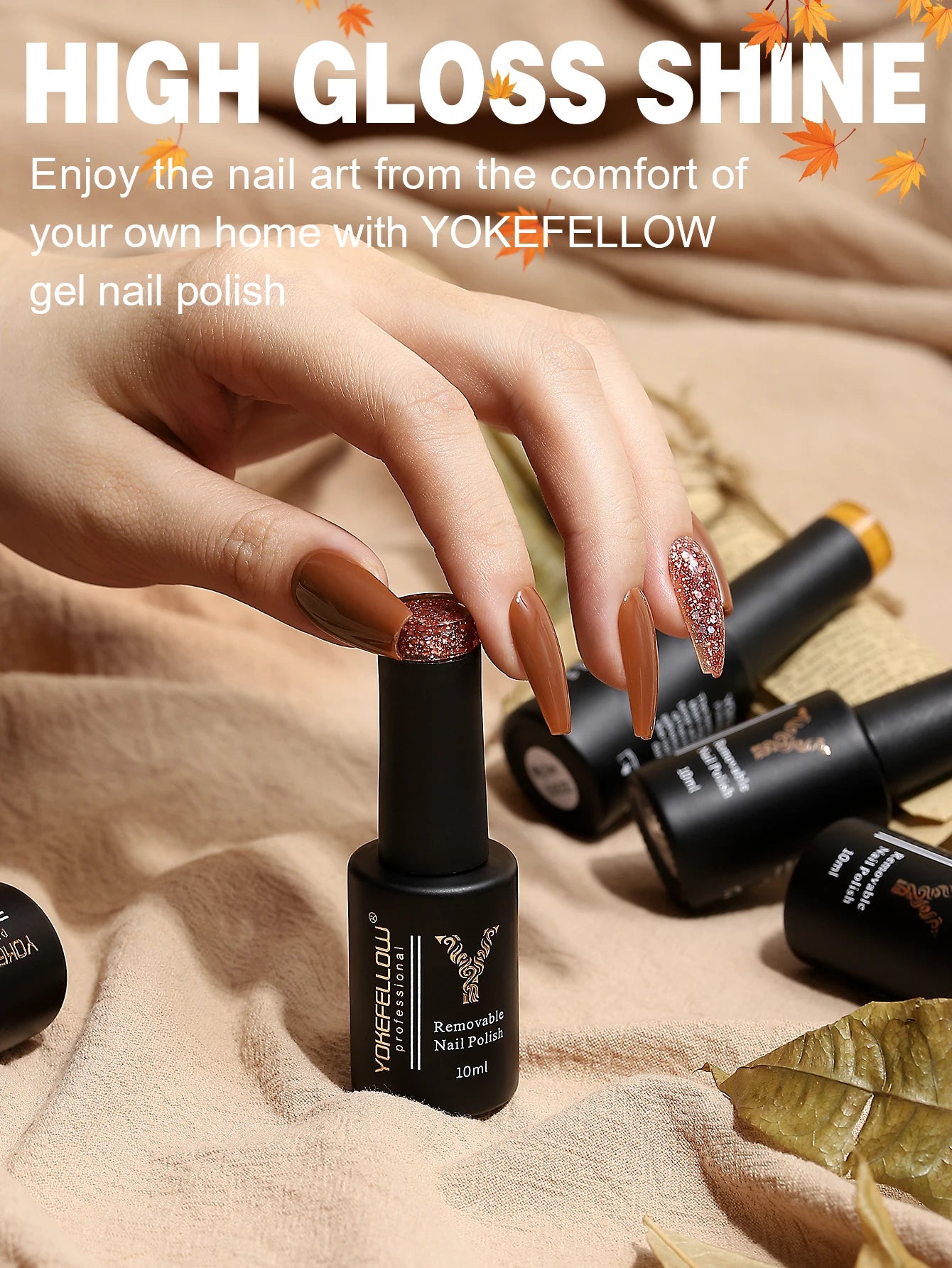 YOKEFELLOW 6-Piece Gel Nail Polish Set | Fall & Winter Seasonal Colors | UV/LED Semi-Permanent Gel Varnish