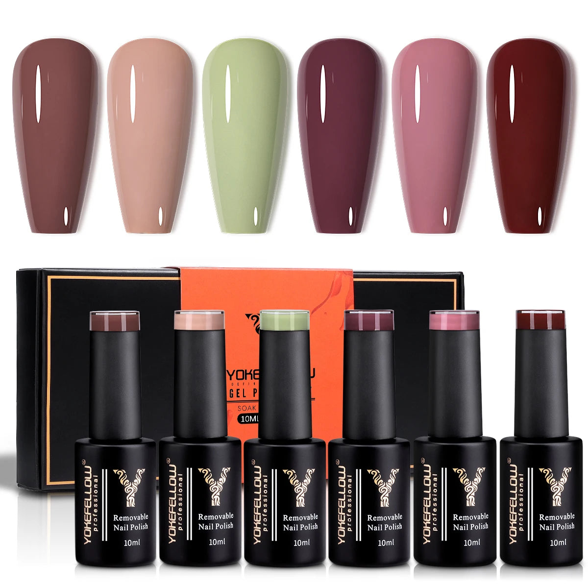 YOKEFELLOW 6-Piece Gel Nail Polish Set | Fall & Winter Seasonal Colors | UV/LED Semi-Permanent Gel Varnish