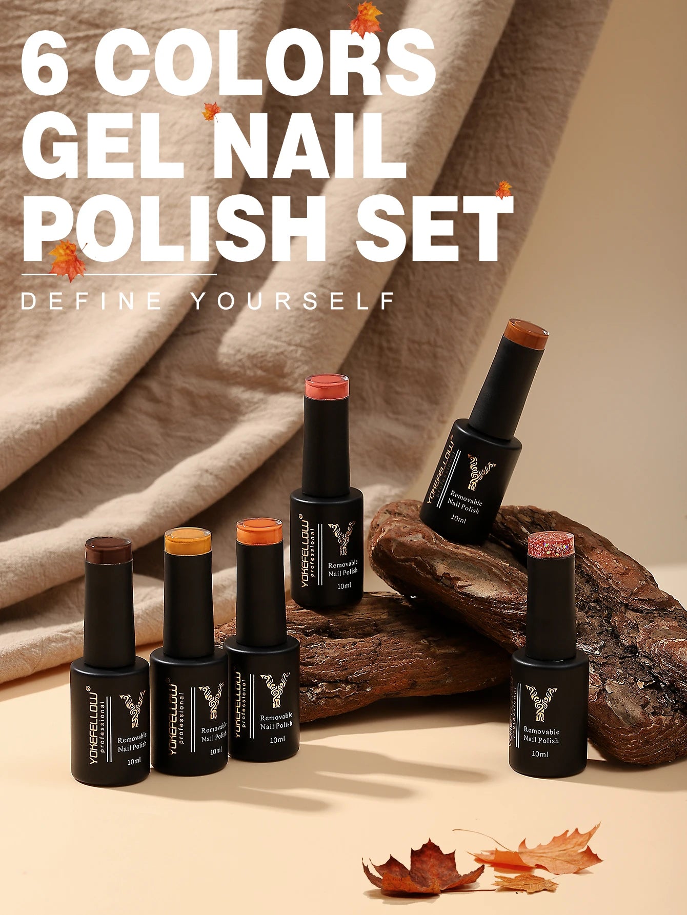 YOKEFELLOW 6-Piece Gel Nail Polish Set | Fall & Winter Seasonal Colors | UV/LED Semi-Permanent Gel Varnish