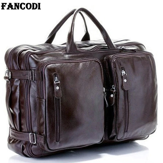 Full Grain Genuine Leather Travel Duffle Bag | Multi-Function Tote, Shoulder & Weekend Bag for Men | Black & Brown