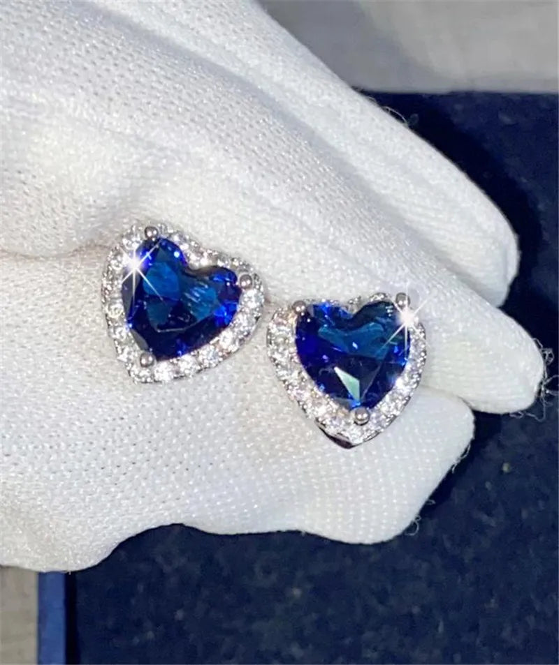 CC Stud Earrings For Women 925 Silver Needle Heart Cubic Zirconia Wedding Engagement Promise Bridal Jewelry Drop Shipping CCE663