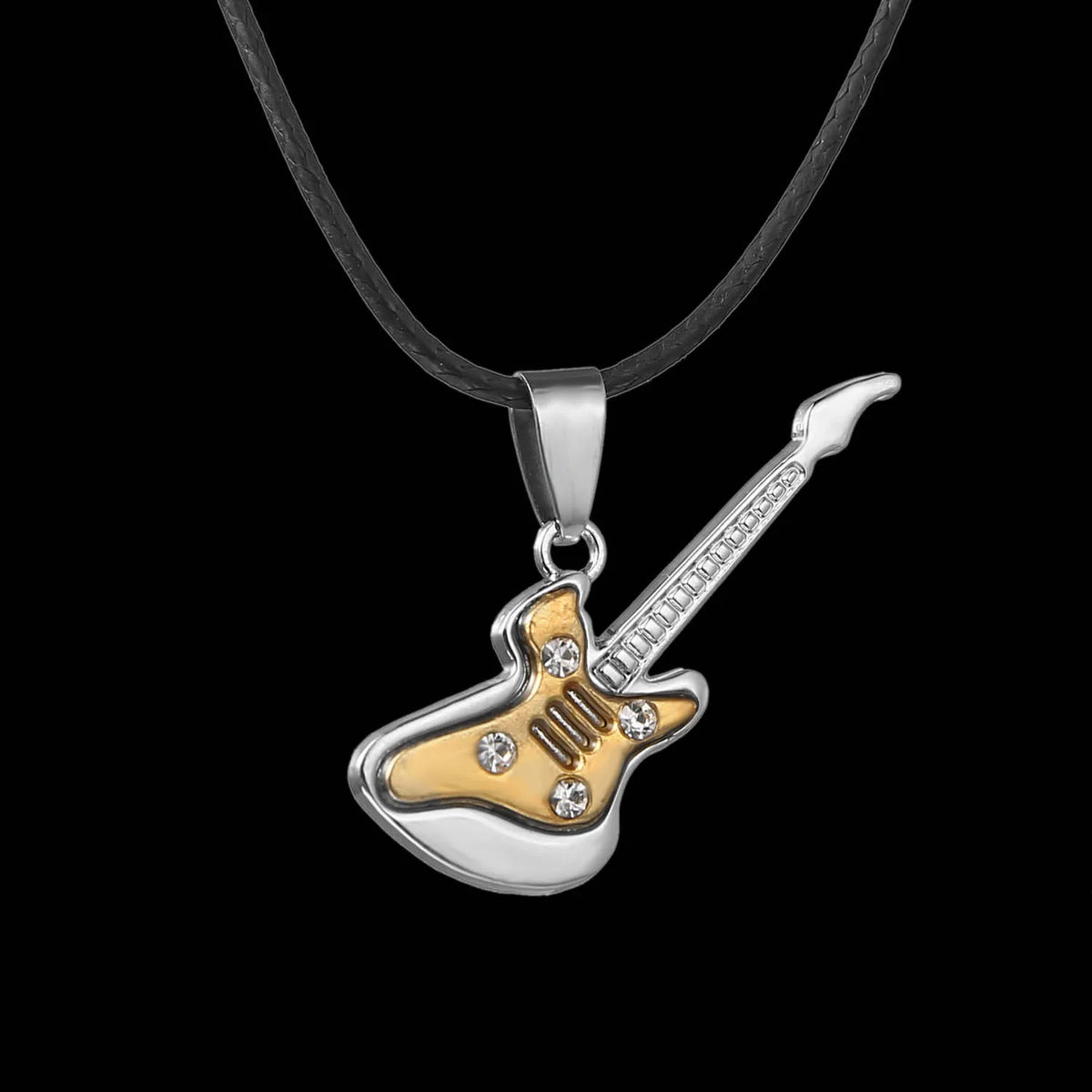 Men Women Punk 316L Stainless Steel Guitar Necklaces Hip Hop Rock Slide Music Element Chains Necklace No Fade Pendant Jewelry