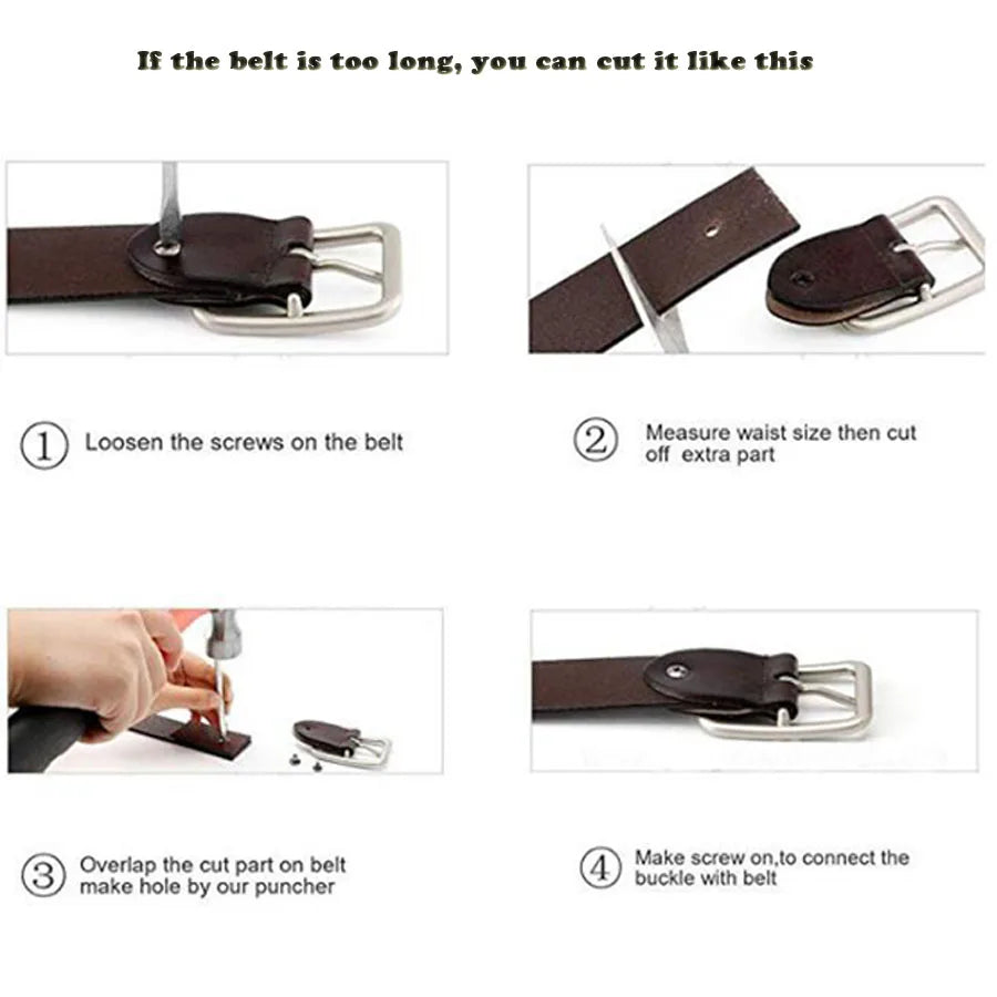 Men's Leather Double Needle Buckle Classic Tow Row Hole Jeans Belt Cowboy Hollowed Out Waistband Width:3.8cm Length:105-125cm