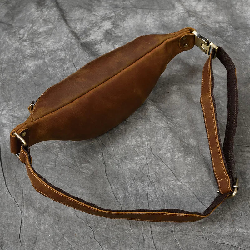 Luufan Crazy Horse Cowhide Leather Waist Bag — Men's Mini Travel Fanny Pack & Phone Pouch