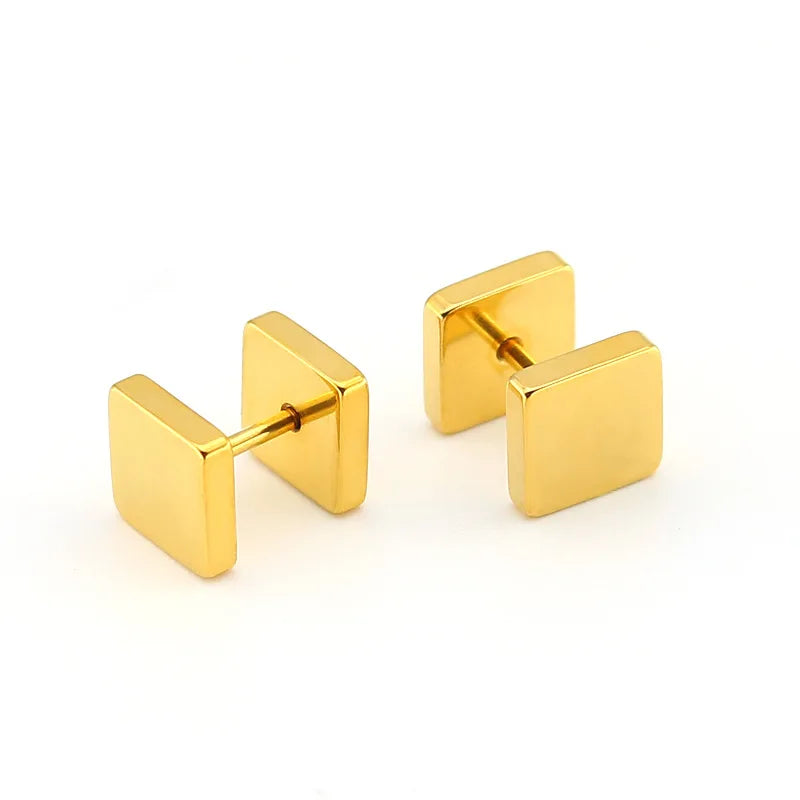 1 Pair Black Stainless Steel Round/Triangle/Square Stud Earrings For Women Dumbbell Pierceing Earrings Men Punk Fashion Jewelry