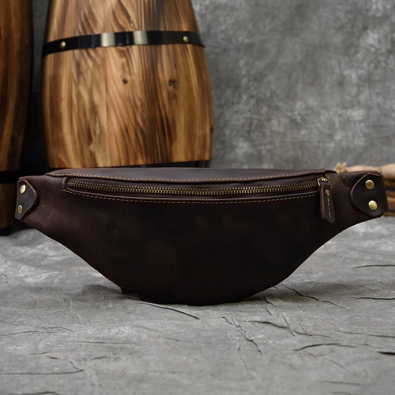 Luufan Crazy Horse Cowhide Leather Waist Bag — Men's Mini Travel Fanny Pack & Phone Pouch