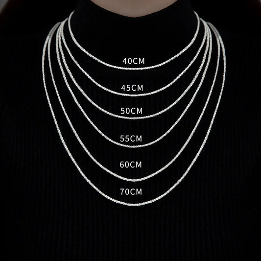 40cm 45cm 50cm 55cm 60cm 70cm 80cm Female Necklace For Women On Neck Silver 925 Chain Necklaces Women Girl Fashion Jewelry Bling