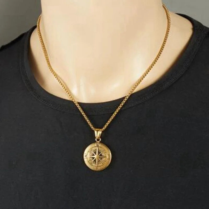 Creative Fashion Personality Men's Necklace  Compass Pendant Simple  Jewelry Accessories Gift for Men