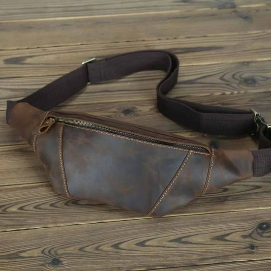 Luufan Crazy Horse Cowhide Leather Waist Bag — Men's Mini Travel Fanny Pack & Phone Pouch